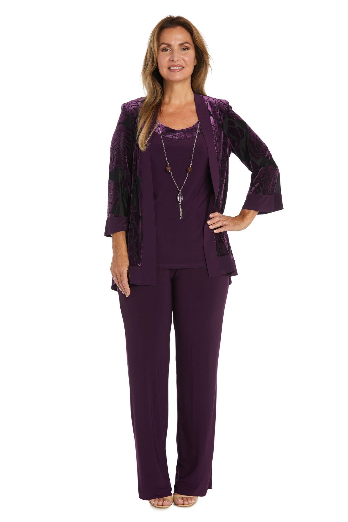 Three-Piece Power Mesh Velvet Jacket and Pant Set with Attached Necklace sold by R&M Richards product image thumbnail 6