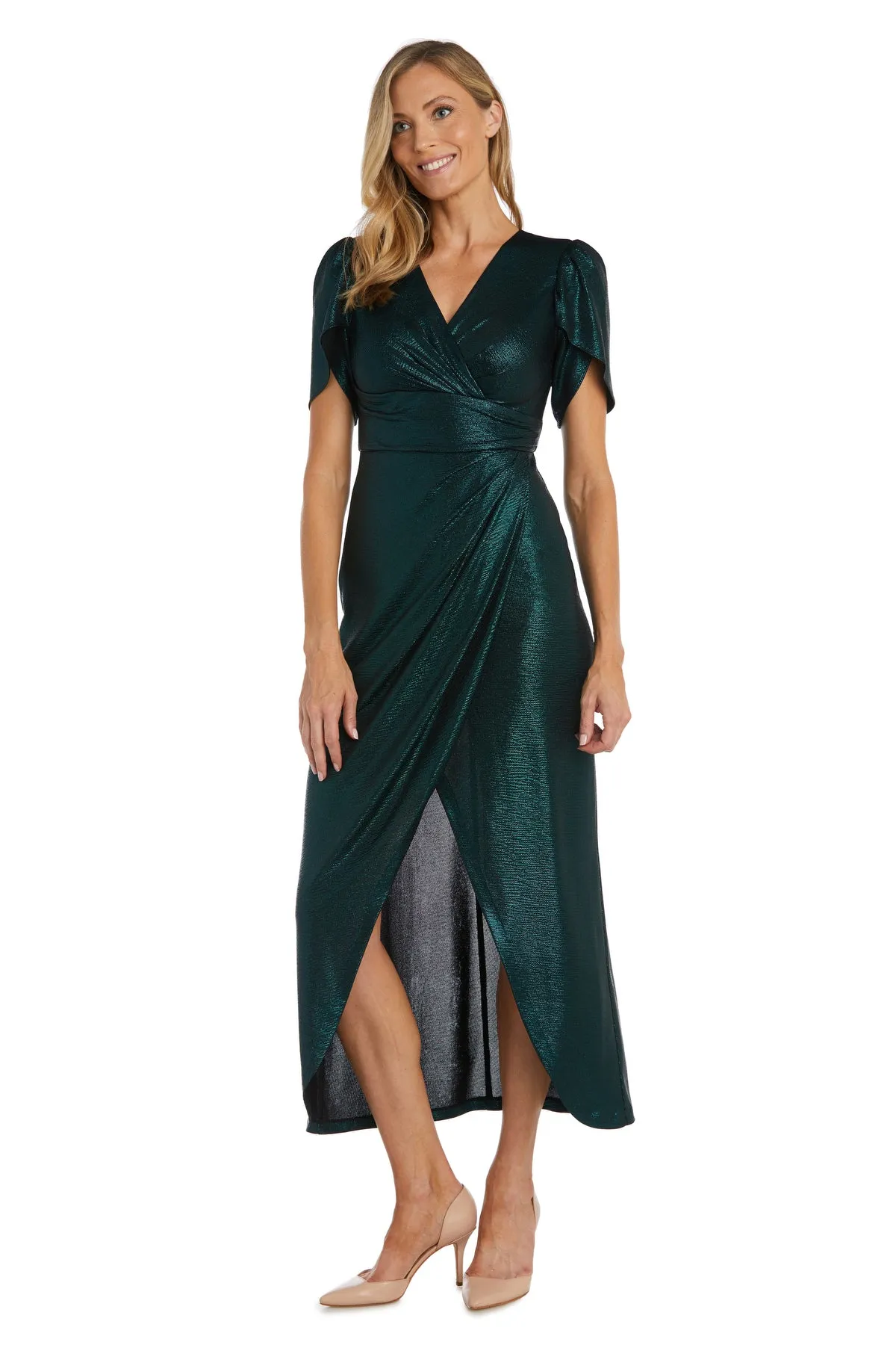 Nightway Long Shimmer V-Neck Wrap Gown - Petite sold by R&M Richards