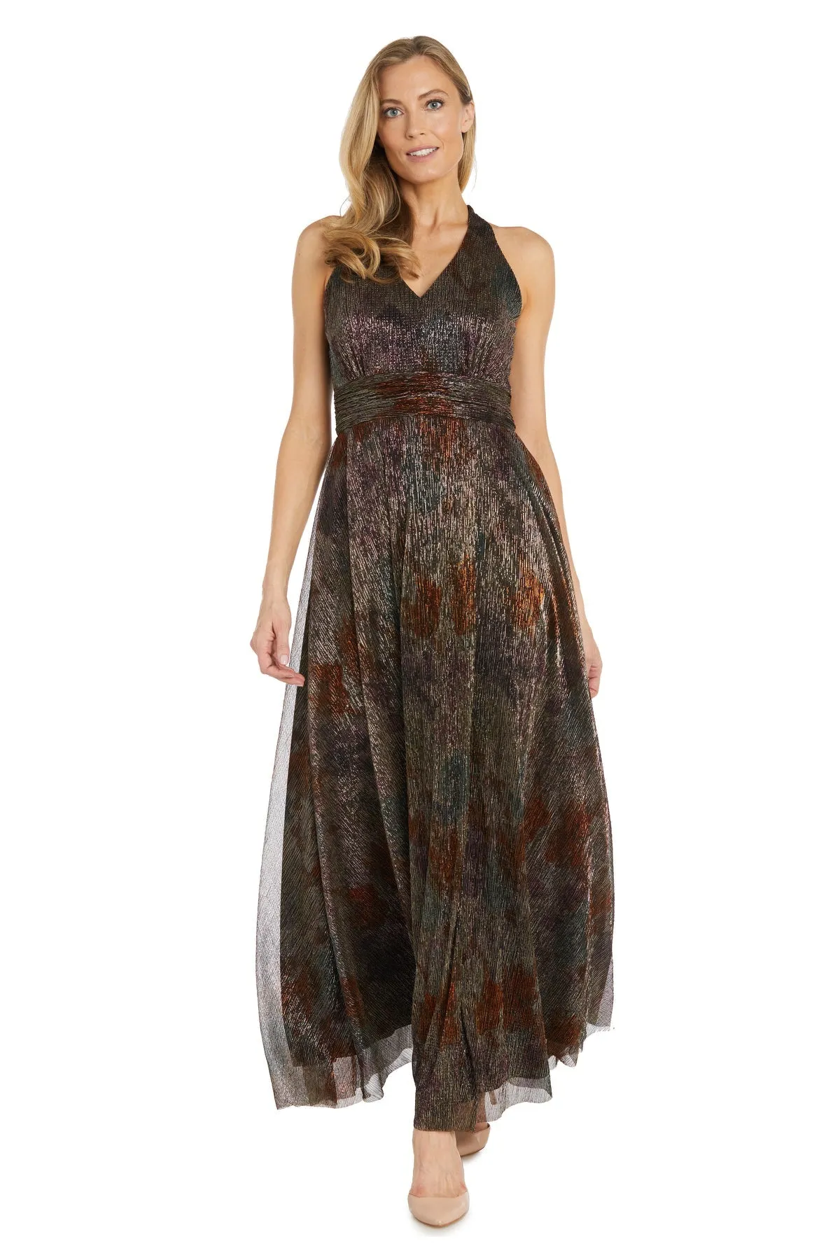 Long Printed Metallic Evening Gown - Petite sold by R&M Richards
