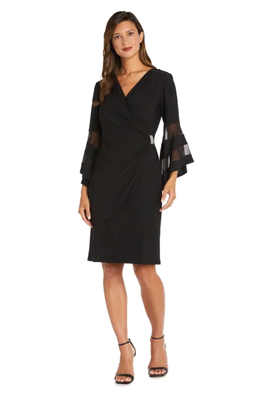 Wraparound Knee-Length Dress with Bell Sleeves - Petite sold by R&M Richards