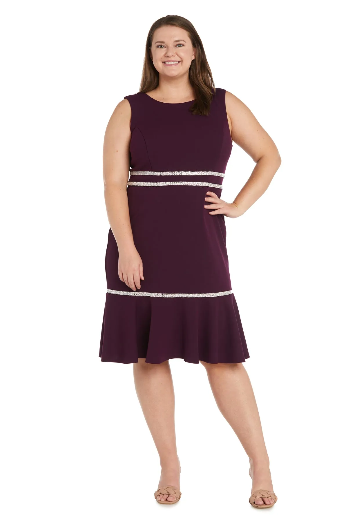 Knee Length Rhinestone Cocktail Dress With Bottom Ruffle - Plus sold by R&M Richards product image thumbnail 4