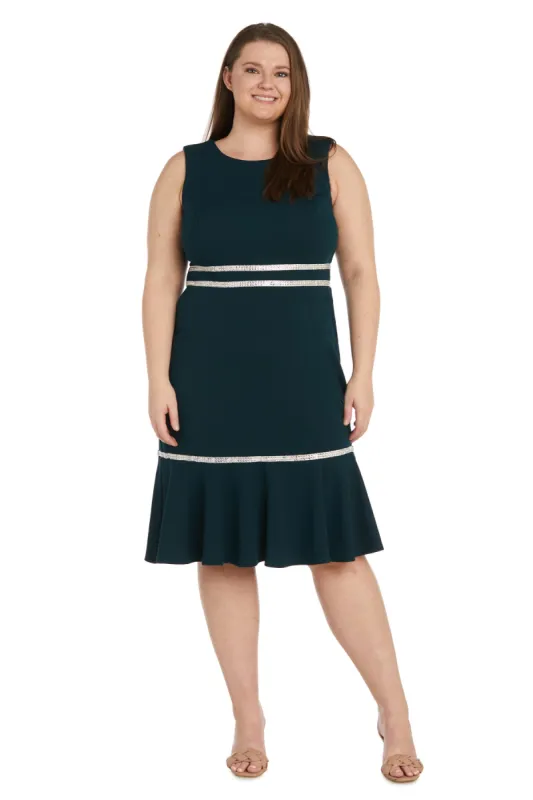 Knee Length Rhinestone Cocktail Dress With Bottom Ruffle - Plus sold by R&M Richards