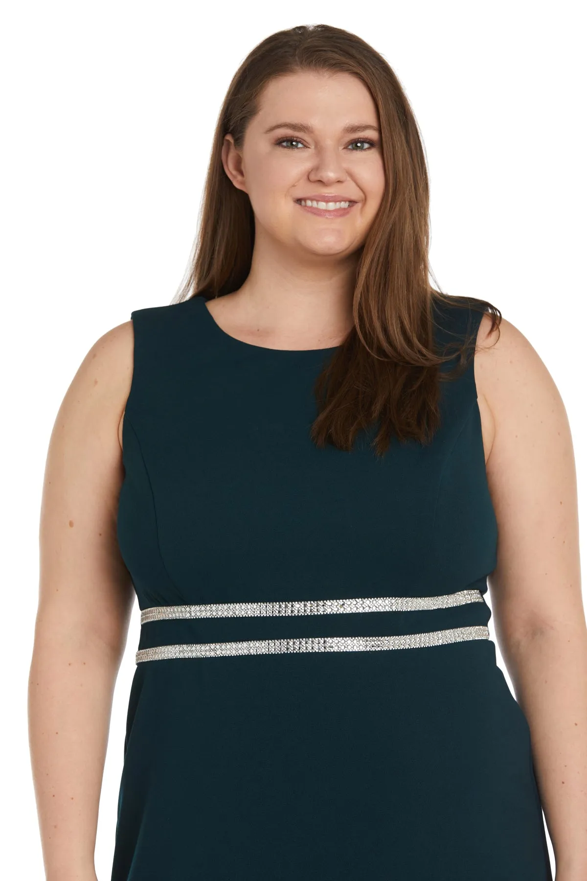 Knee Length Rhinestone Cocktail Dress With Bottom Ruffle - Plus sold by R&M Richards product image thumbnail 3