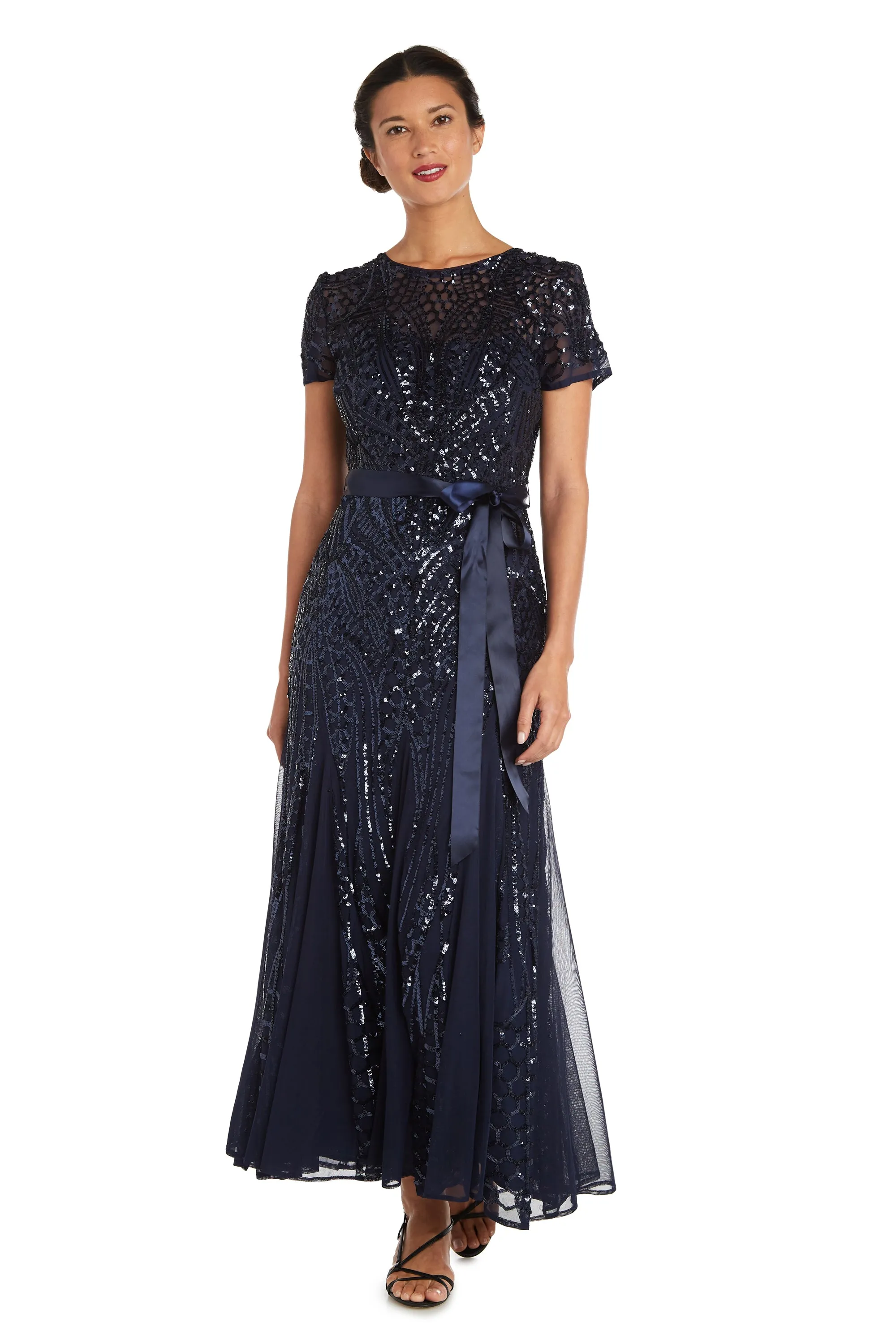 Maxi Dress with Embellishment and Satin Waist Tie sold by R&M Richards