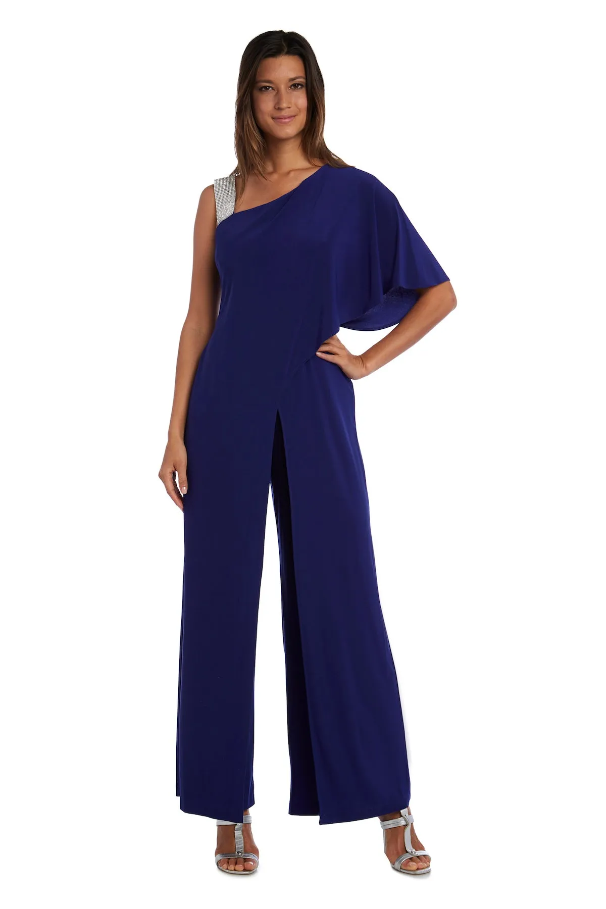 Asymmetric Jumpsuit with Overlay and Rhinestone Shoulder Strap sold by R&M Richards product image thumbnail 4