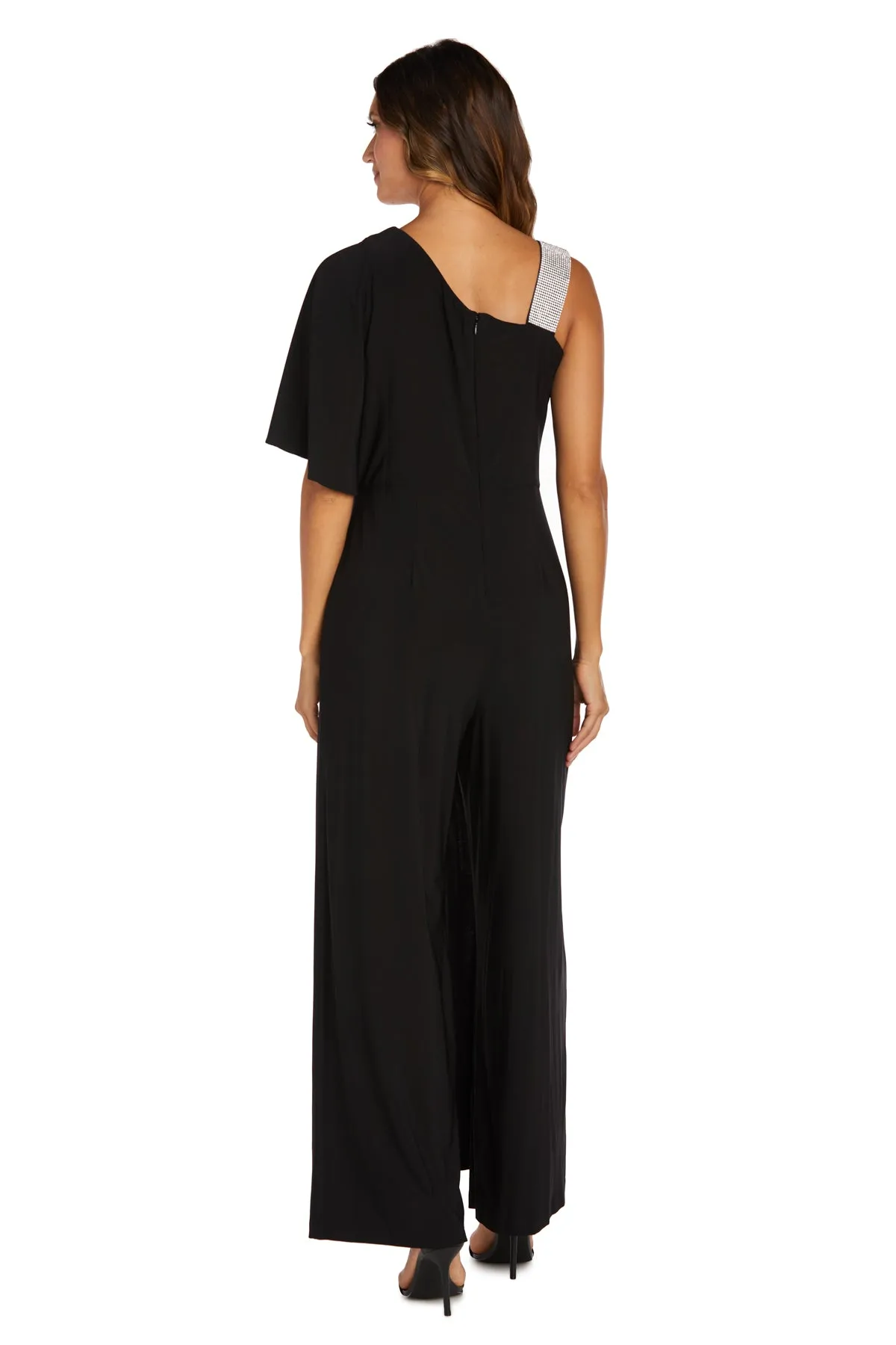Asymmetric Jumpsuit with Overlay and Rhinestone Shoulder Strap sold by R&M Richards product image thumbnail 2