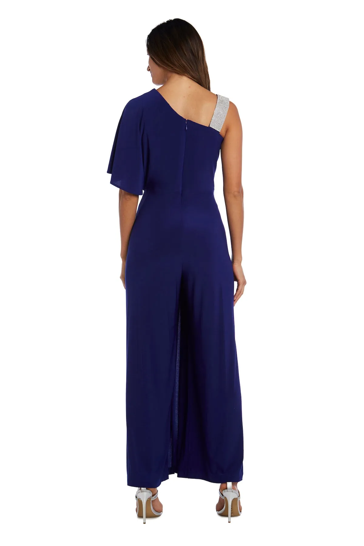 Asymmetric Jumpsuit with Overlay and Rhinestone Shoulder Strap sold by R&M Richards product image thumbnail 5
