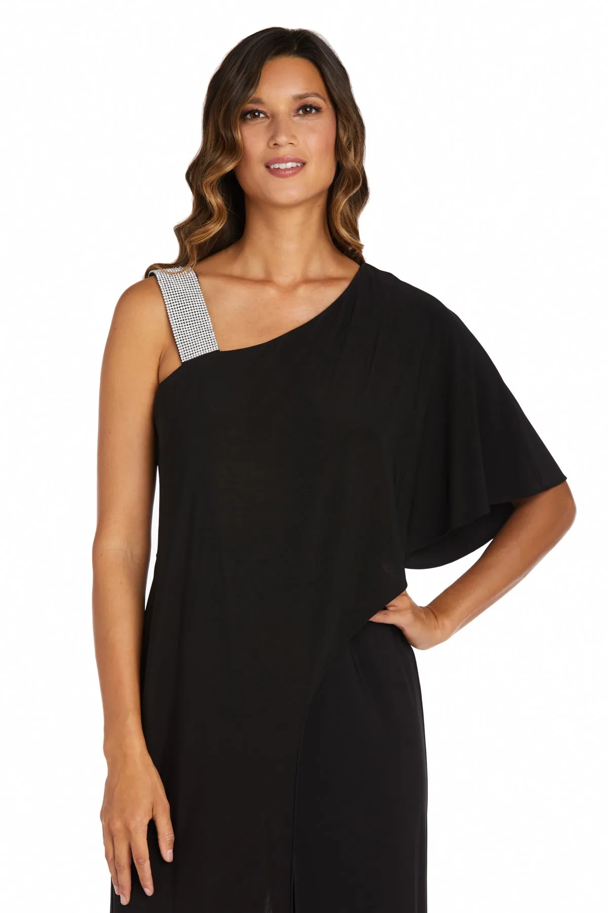 Asymmetric Jumpsuit with Overlay and Rhinestone Shoulder Strap sold by R&M Richards product image thumbnail 3