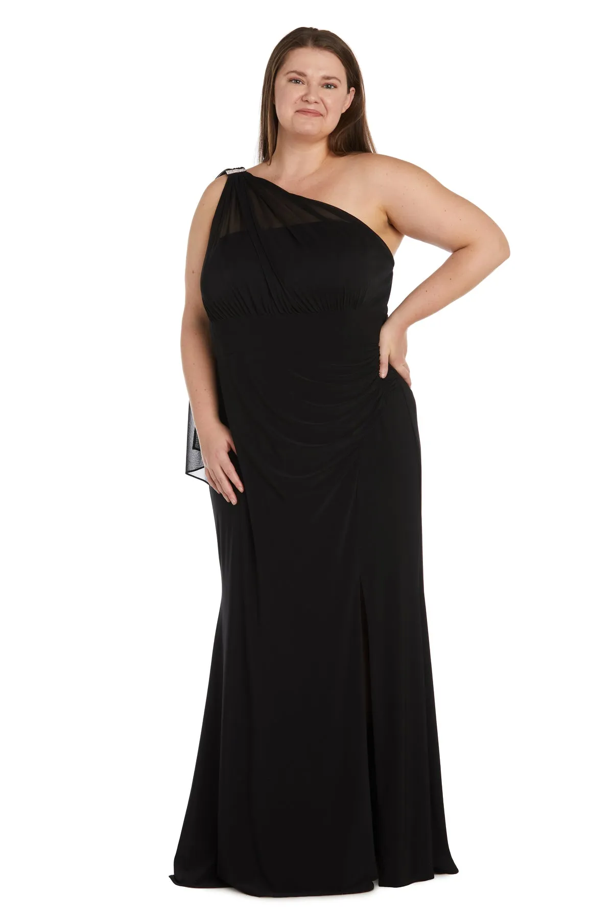 One Shoulder Cape Gown with Rhinestone Detailing - Plus sold by R&M Richards