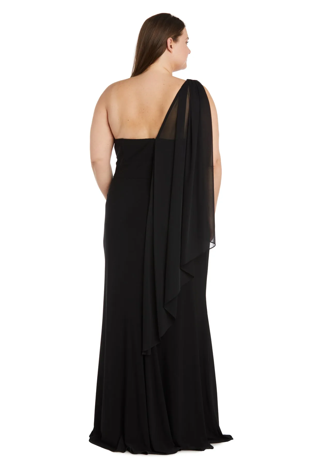 One Shoulder Cape Gown with Rhinestone Detailing - Plus sold by R&M Richards product image thumbnail 2