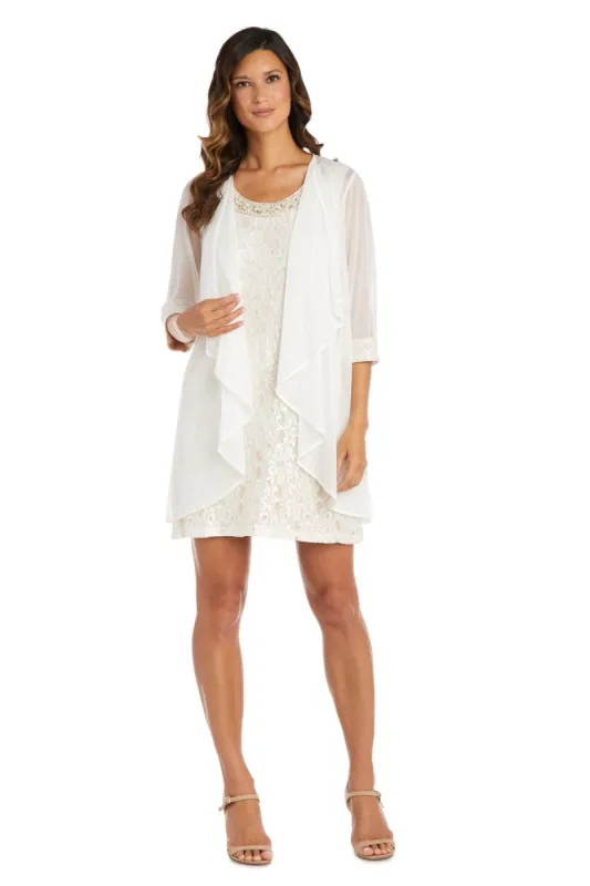 Sleeveless Lace Shift Dress with Pearl Embellishments and Sheer Jacket sold by R&M Richards