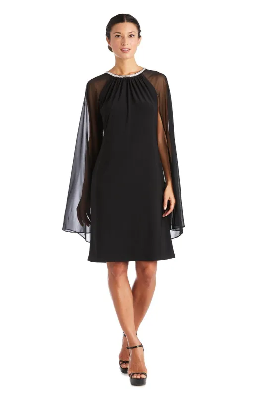 Chiffon Dress with Rhinestone Neckline and Sheer Capelet - Petite sold by R&M Richards