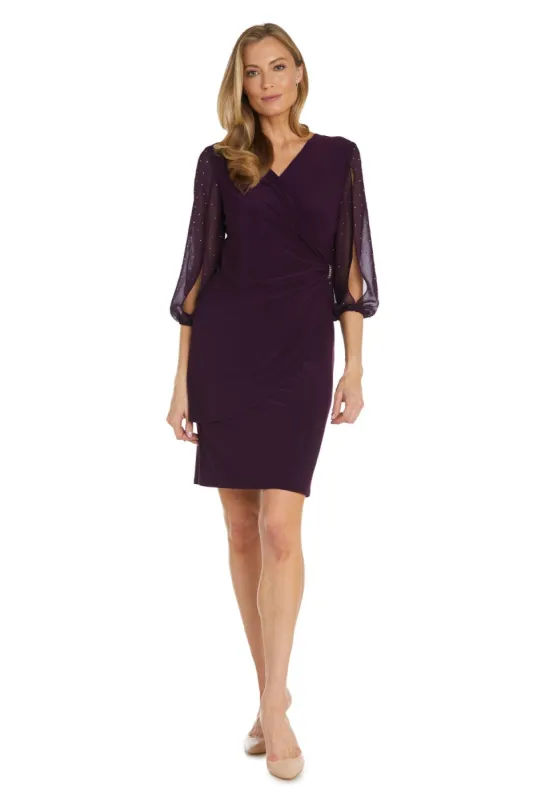 Cocktail Dress With Sheer Rhinestone Balloon Sleeves - Petite sold by R&M Richards