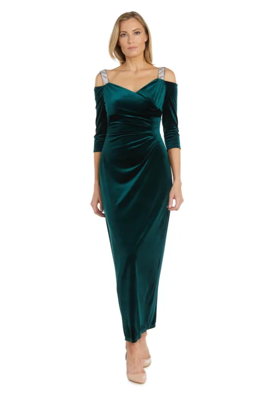 Long Stretched Velvet Evening Gown With Rhinestone Straps sold by R&M Richards