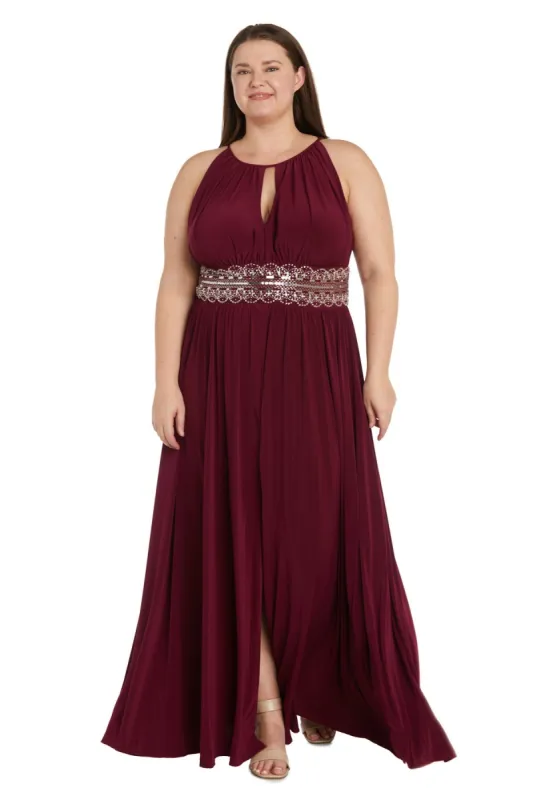 Sleeveless Long Gown With Beaded Waist  - Plus sold by R&M Richards