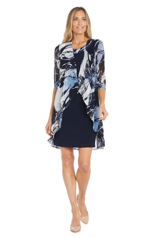 Printed Jacket Dress With Sparkling Necklace - Petite sold by R&M Richards