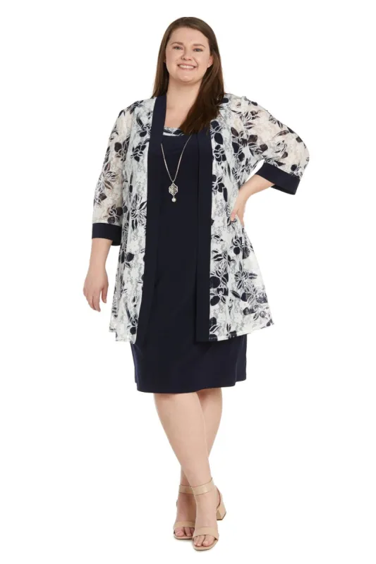 Laced Jacket Dress With Feather Contrast Print - Plus sold by R&M Richards