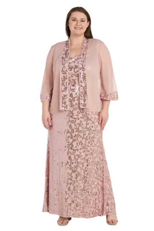 Long Sequined Floral Jacket Dress - Plus sold by R&M Richards