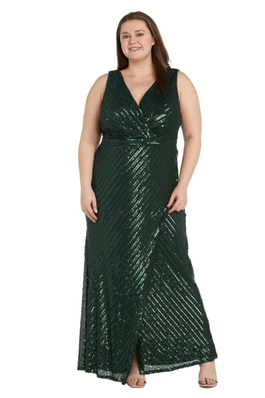 Stripe Sequin Evening Gown  with Mock Wrap - Plus sold by R&M Richards