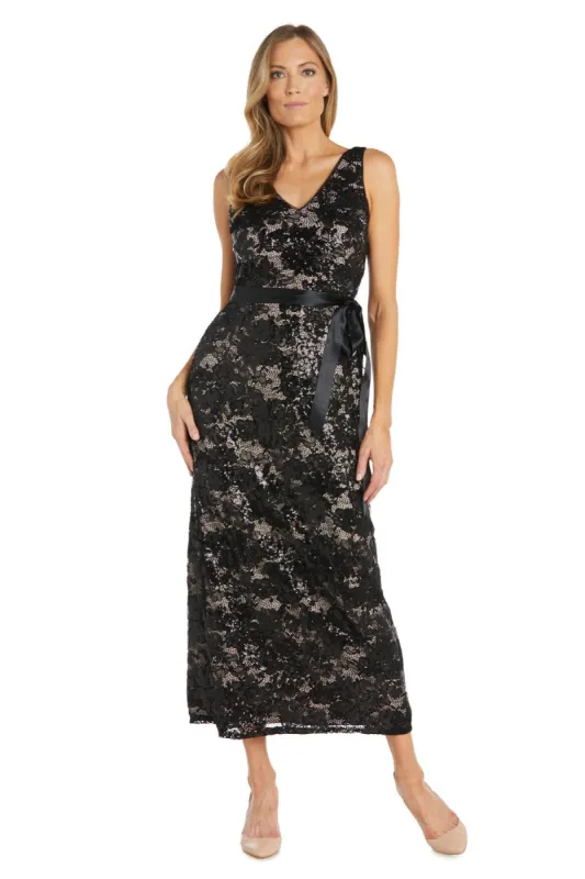 Black Lace Evening Gown With Satin Sash sold by R&M Richards