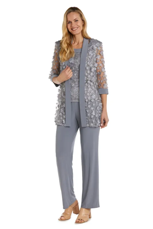 Two Piece Mock 3D Flower Embellished Mesh and Ity Pant Set - Petite sold by R&M Richards