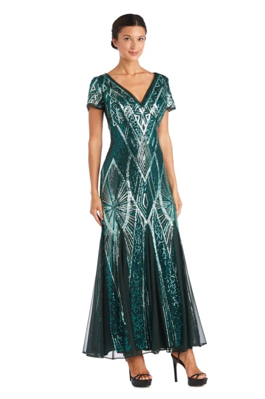 Long Sequin Beaded Godet Dress sold by R&M Richards