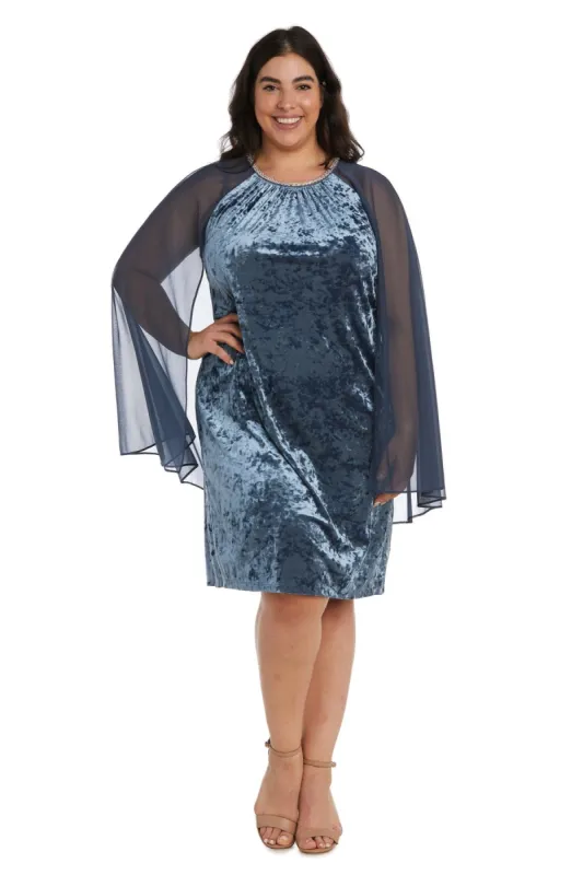 Short Dress With Rhinestone Neck and Chiffon Cape - Plus sold by R&M Richards