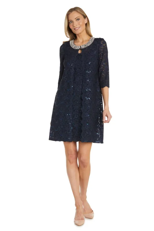 Lace Jacket Dress With Pearl Detail Neckline - Petite sold by R&M Richards