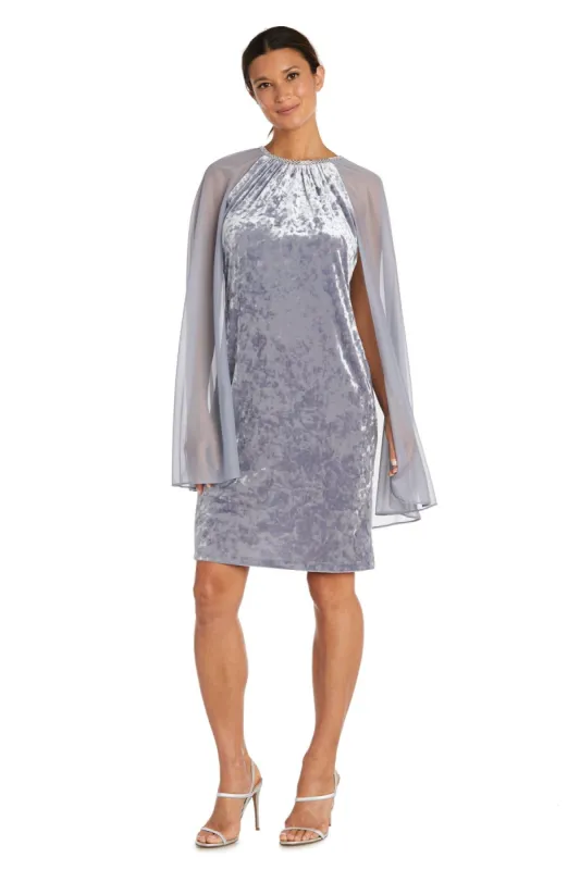 Short Dress With Rhinestone Neck and Chiffon Cape sold by R&M Richards