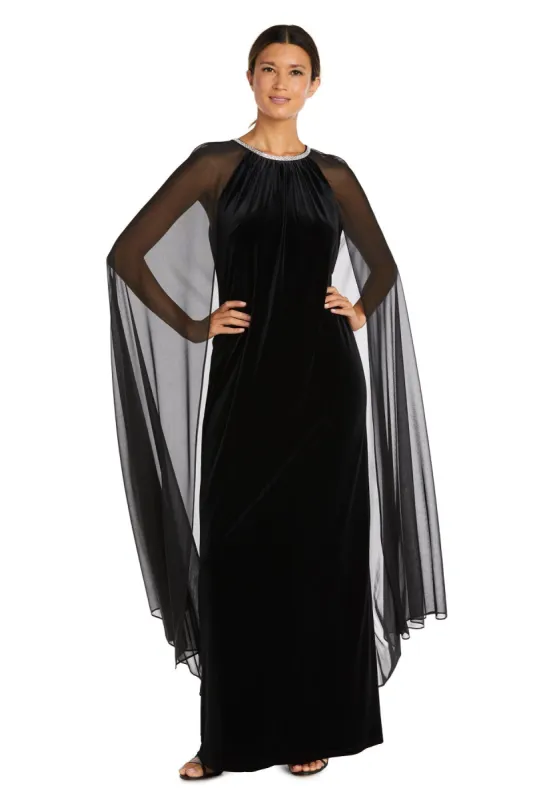 Long Velvet Dress With Rhinestone Neck and Chiffon Cape - Petite sold by R&M Richards