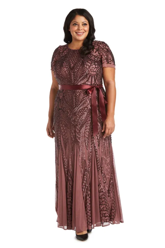 Short Sleeve Embellished Sequin Godet Dress - Plus sold by R&M Richards