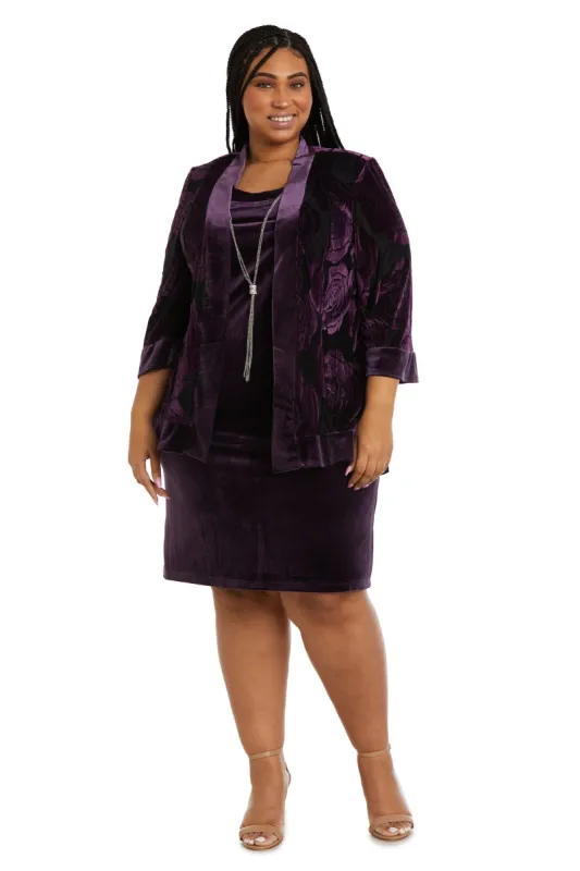 Two Piece Floral Velvet Jacket and Dress Set - Plus sold by R&M Richards