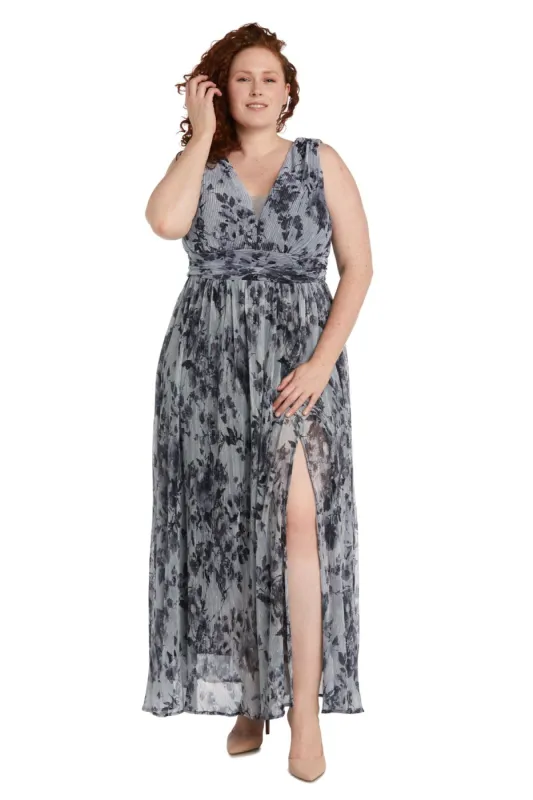 Long Elegant Floral Print Dress With a Side Slit and V Front - Plus sold by R&M Richards