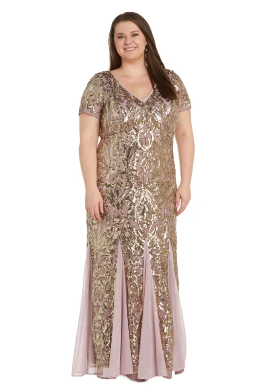 Long Beaded Evening Gown with Sequin Detail - Plus sold by R&M Richards