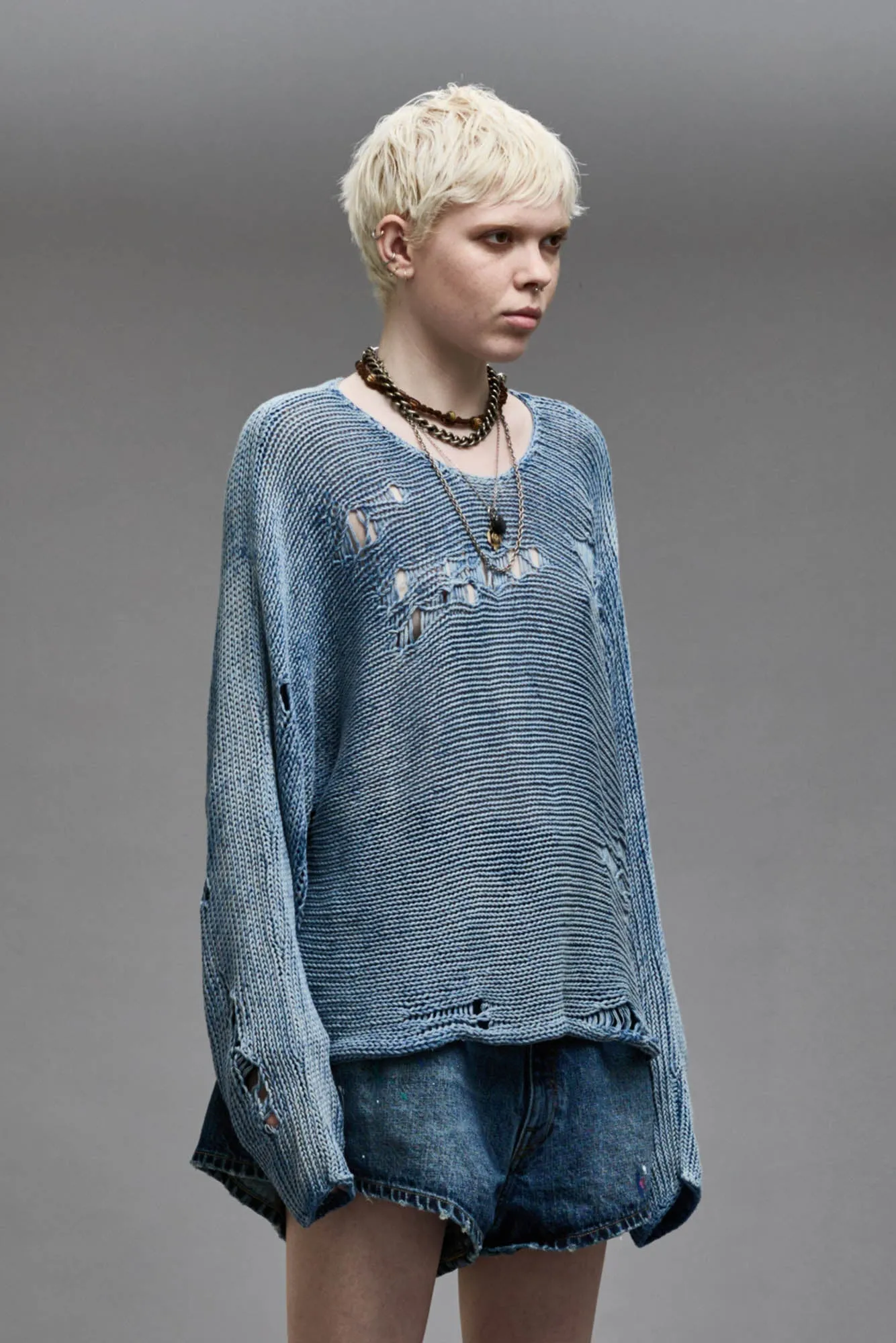 DISTRESSED BOYFRIEND CREWNECK - LIGHT INDIGO sold by R13 product image thumbnail 4