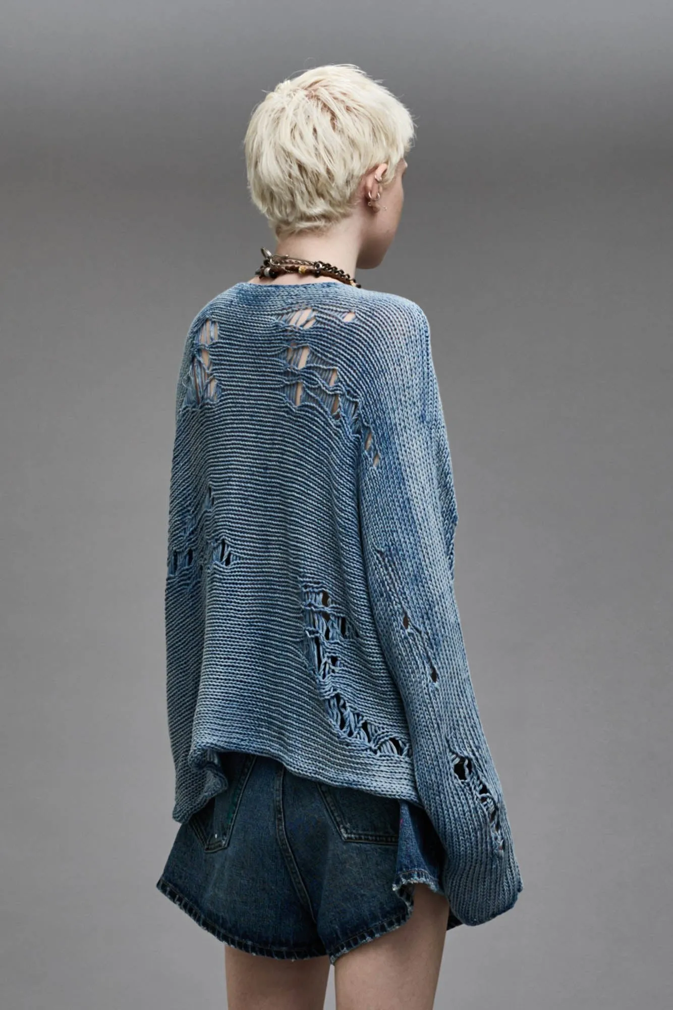 DISTRESSED BOYFRIEND CREWNECK - LIGHT INDIGO sold by R13 product image thumbnail 5