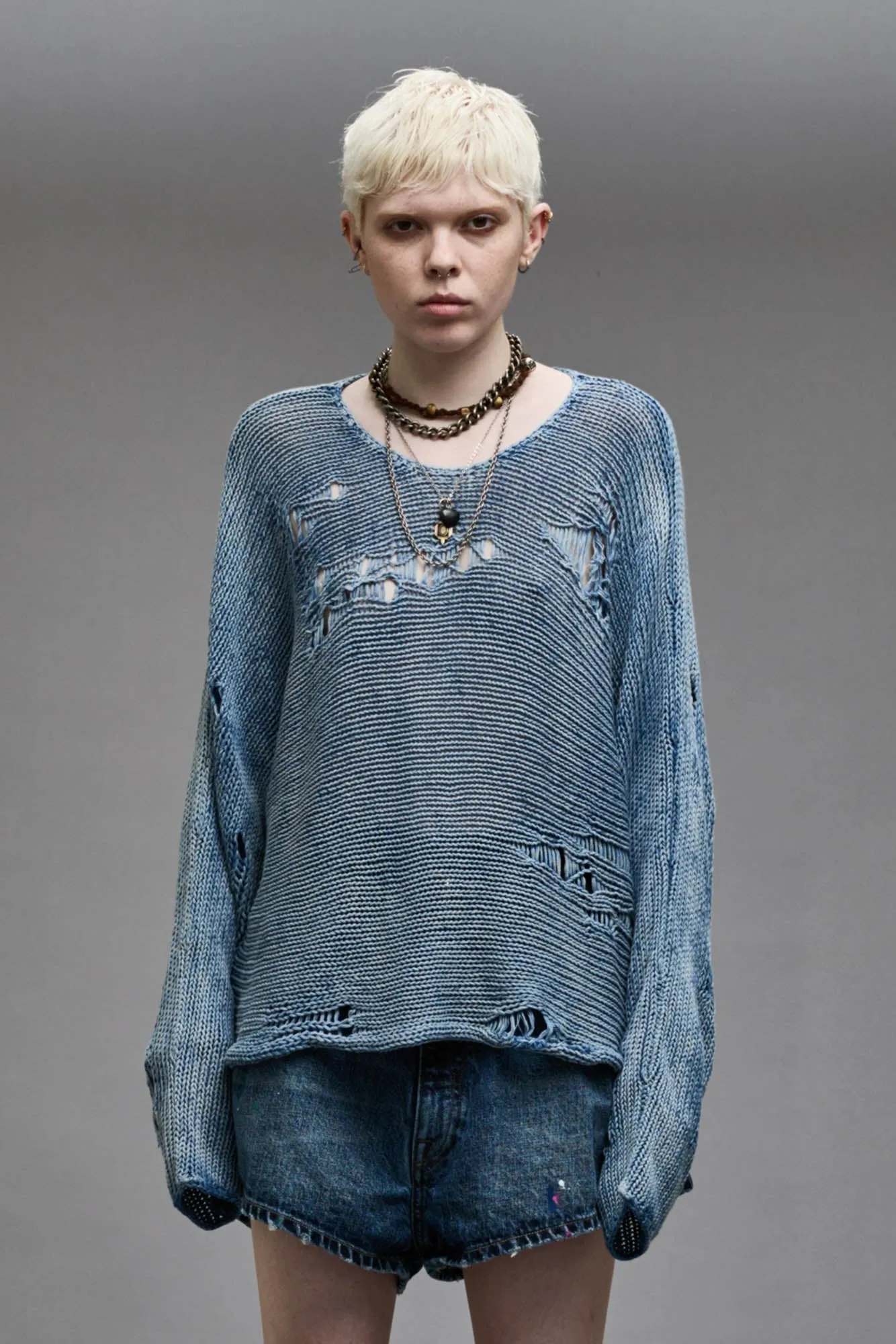 DISTRESSED BOYFRIEND CREWNECK - LIGHT INDIGO sold by R13 product image thumbnail 3