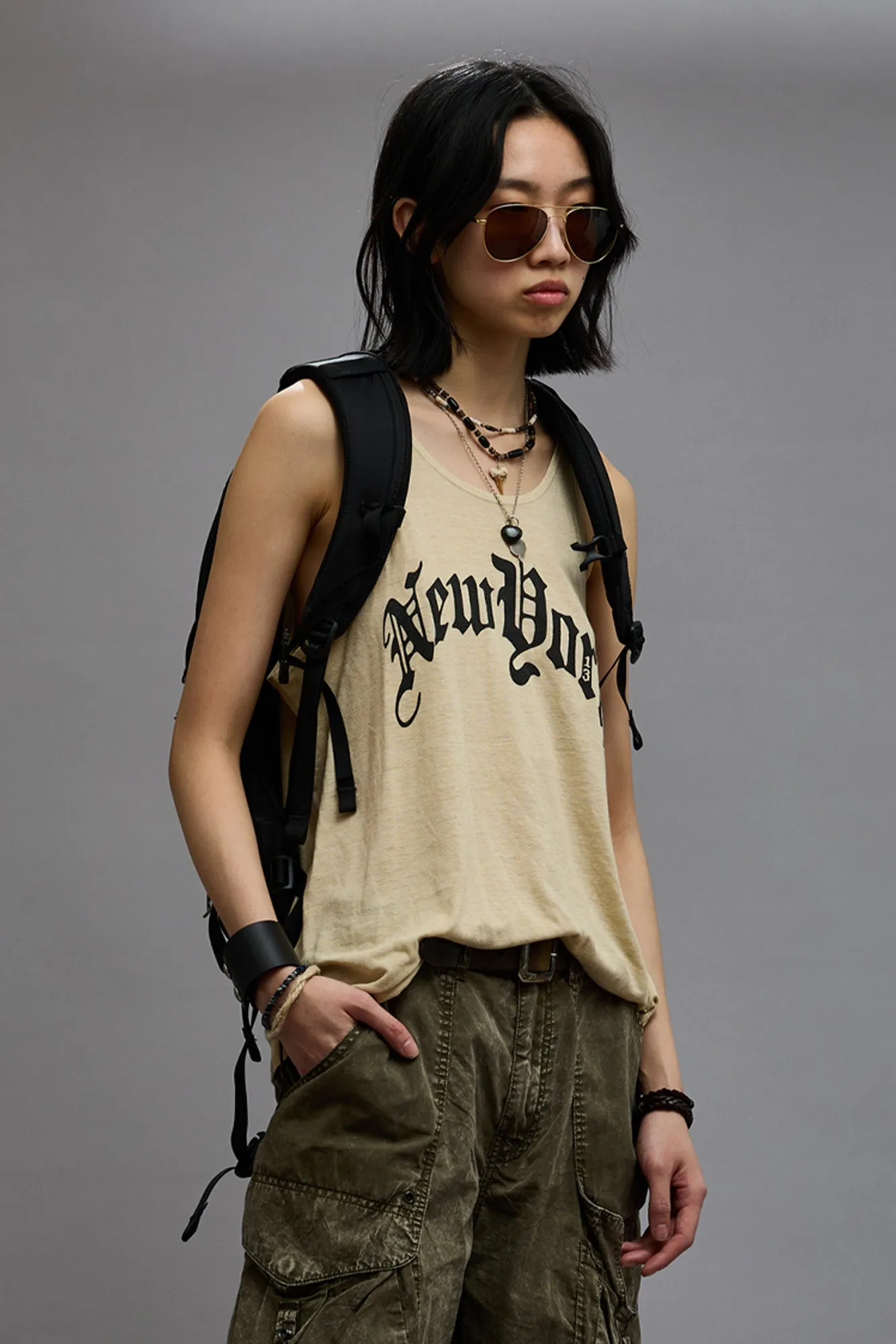NEW YORK RELAXED TANK - KHAKI sold by R13