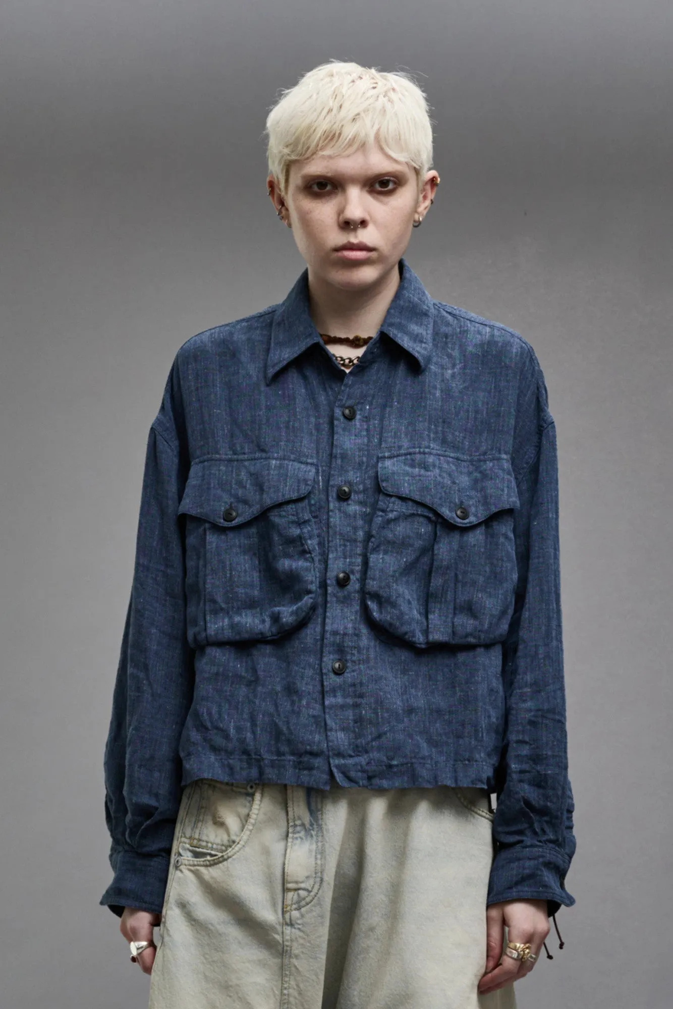 CROPPED BELLOW POCKET SHIRT - INDIGO BLUE sold by R13 product image thumbnail 2