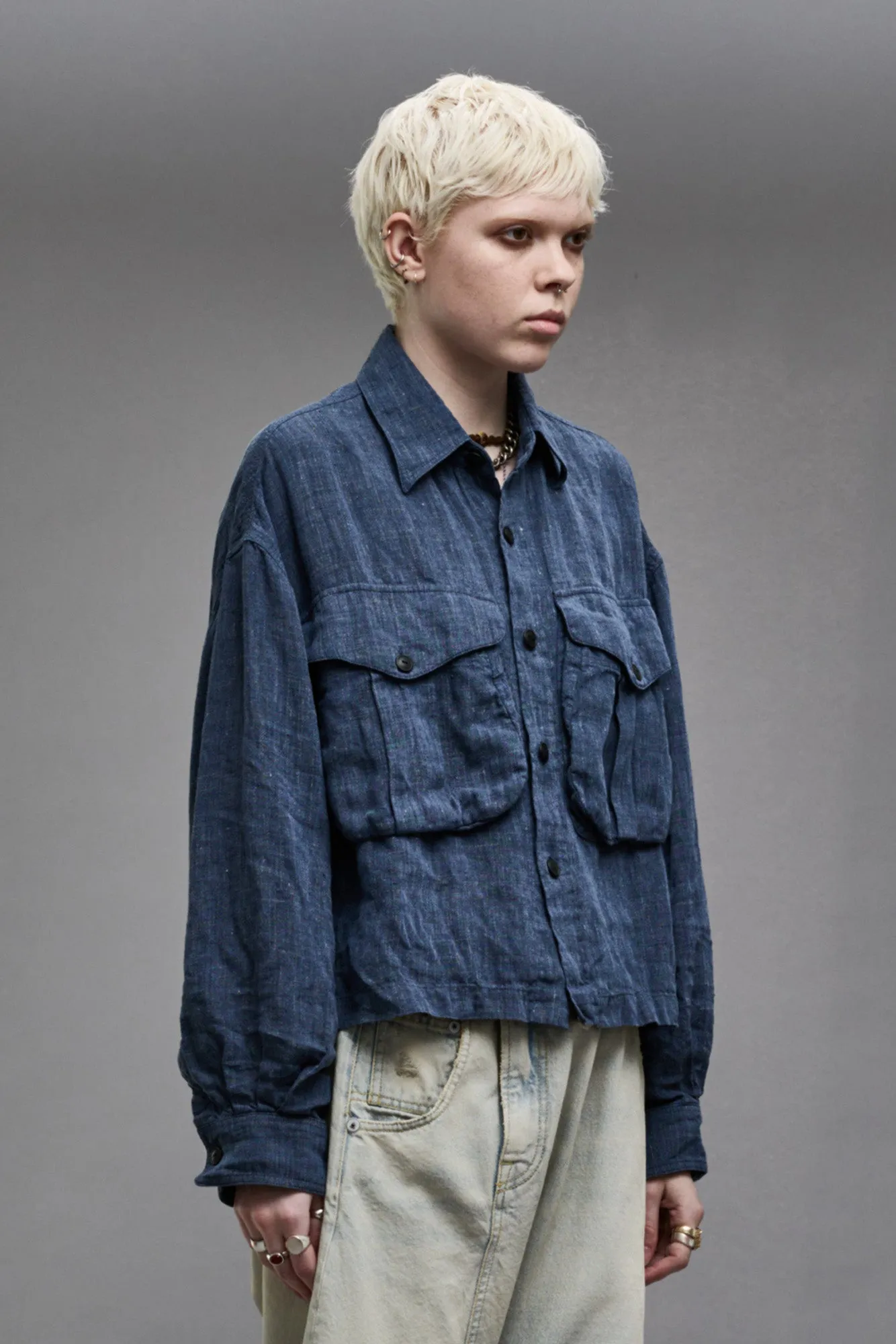CROPPED BELLOW POCKET SHIRT - INDIGO BLUE sold by R13 product image thumbnail 3