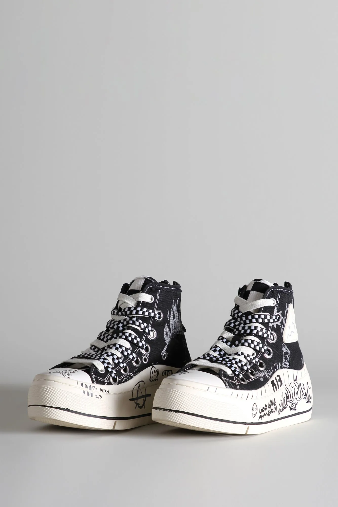 DOUBLE GROMMET KURT HIGH TOP SNEAKER - BLACK GRAFFITI CHECKER sold by R13