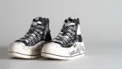 DOUBLE GROMMET KURT HIGH TOP SNEAKER - BLACK GRAFFITI CHECKER sold by R13