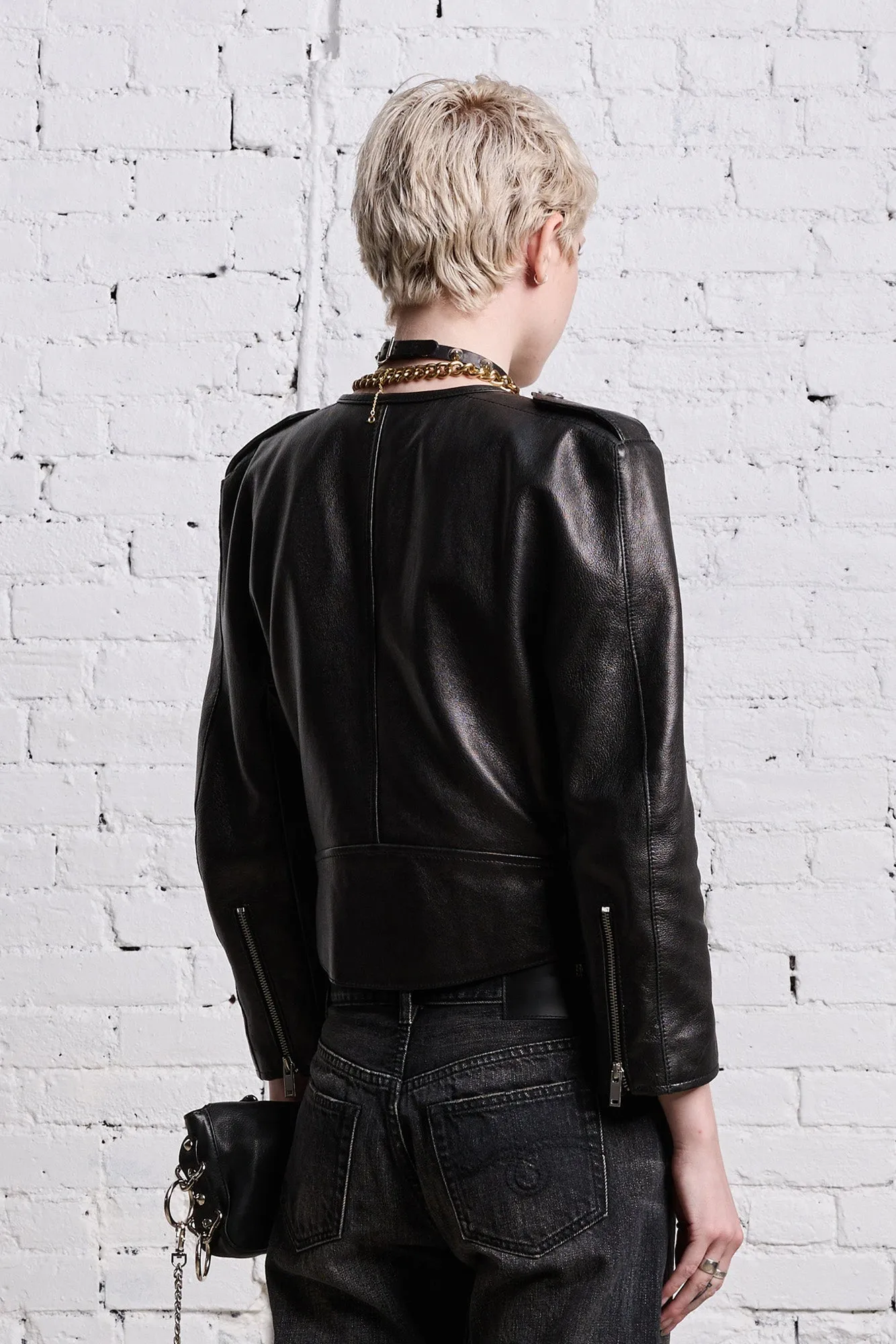 BELTED MOTORCYCLE JACKET - BLACK sold by R13 product image thumbnail 5