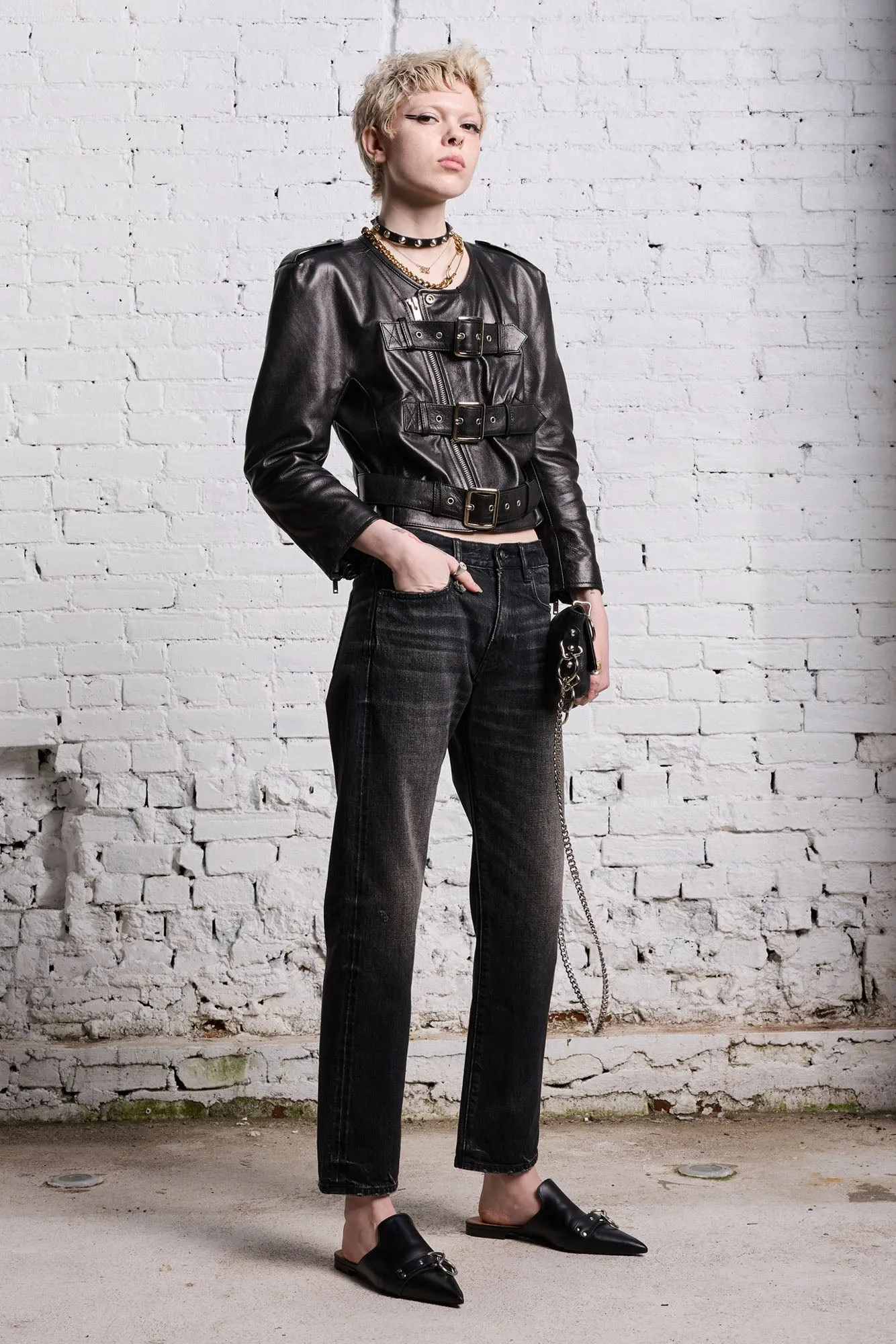 BELTED MOTORCYCLE JACKET - BLACK sold by R13 product image thumbnail 2