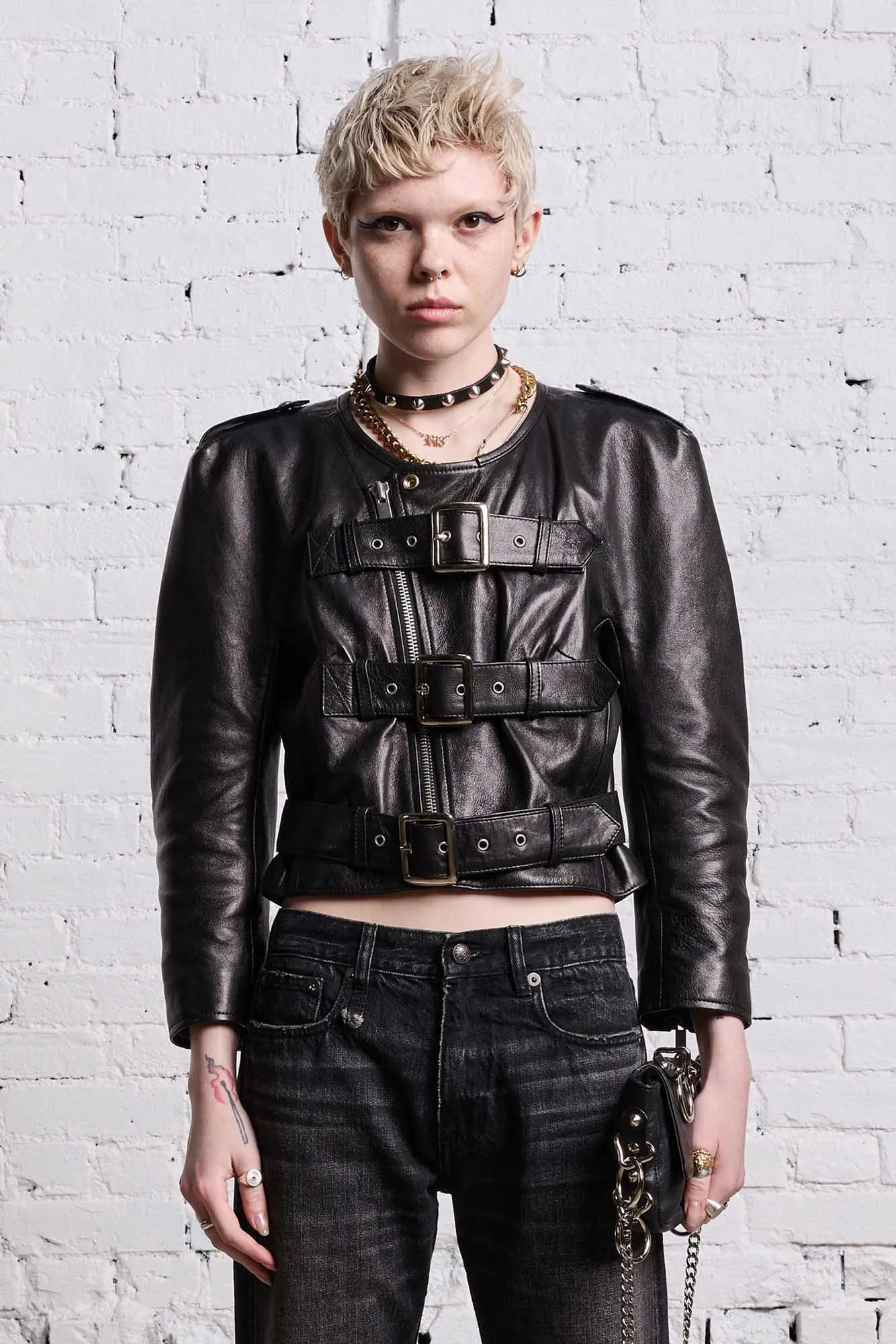 BELTED MOTORCYCLE JACKET - BLACK sold by R13 product image thumbnail 3