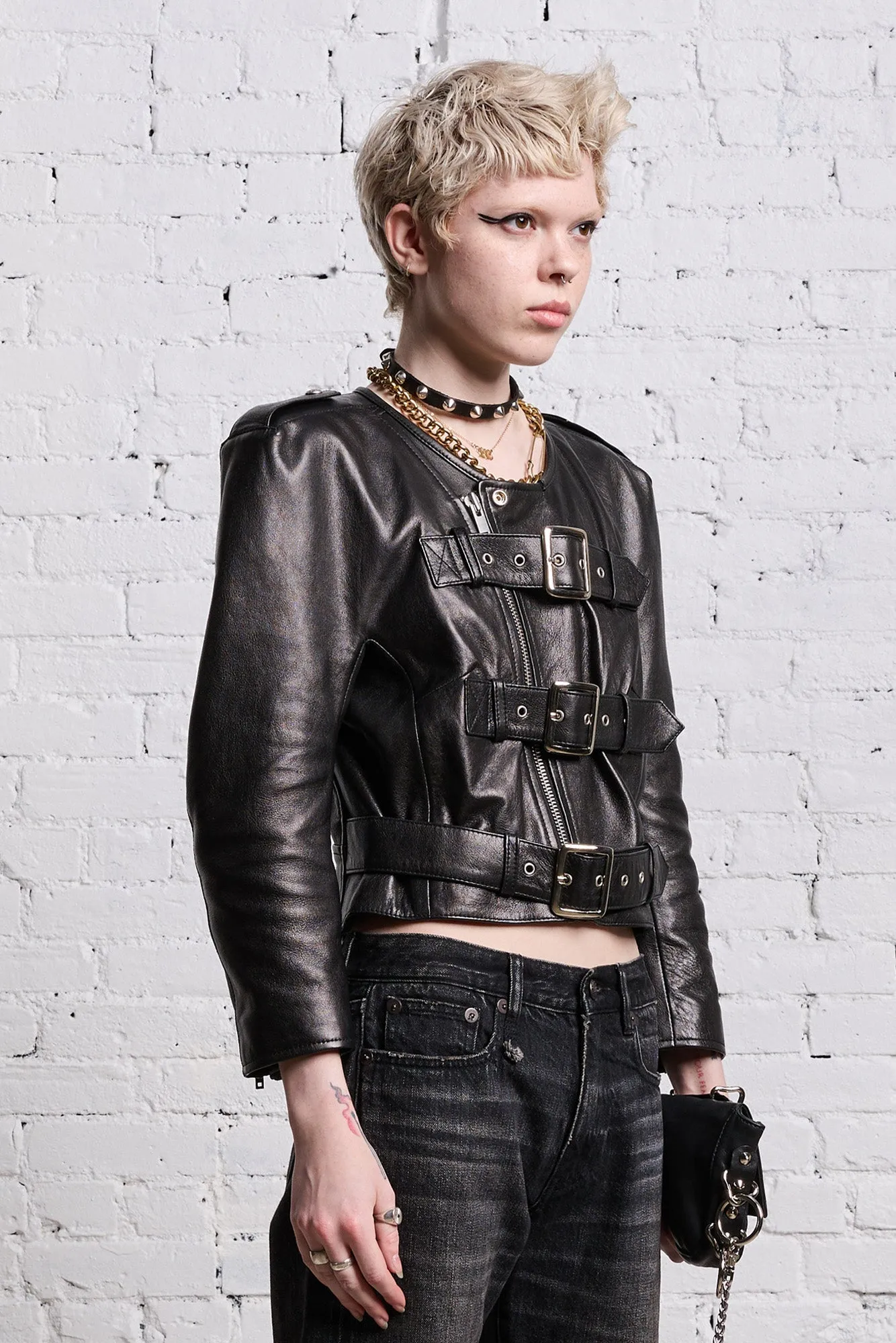 BELTED MOTORCYCLE JACKET - BLACK sold by R13 product image thumbnail 4