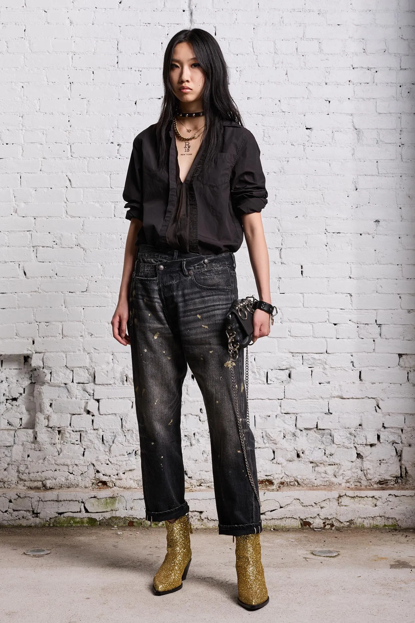 FOLDOUT SHIRT - BLACK OVERDYE sold by R13 product image thumbnail 2