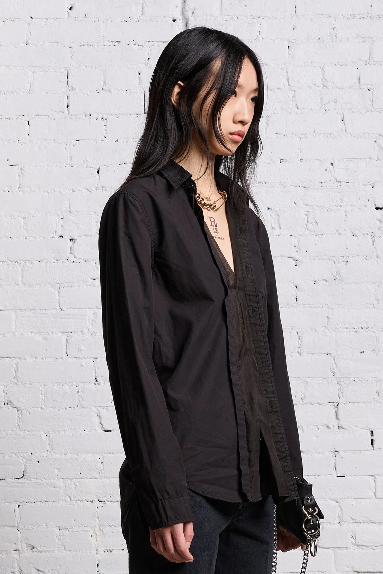 FOLDOUT SHIRT - BLACK OVERDYE sold by R13 product image thumbnail 4