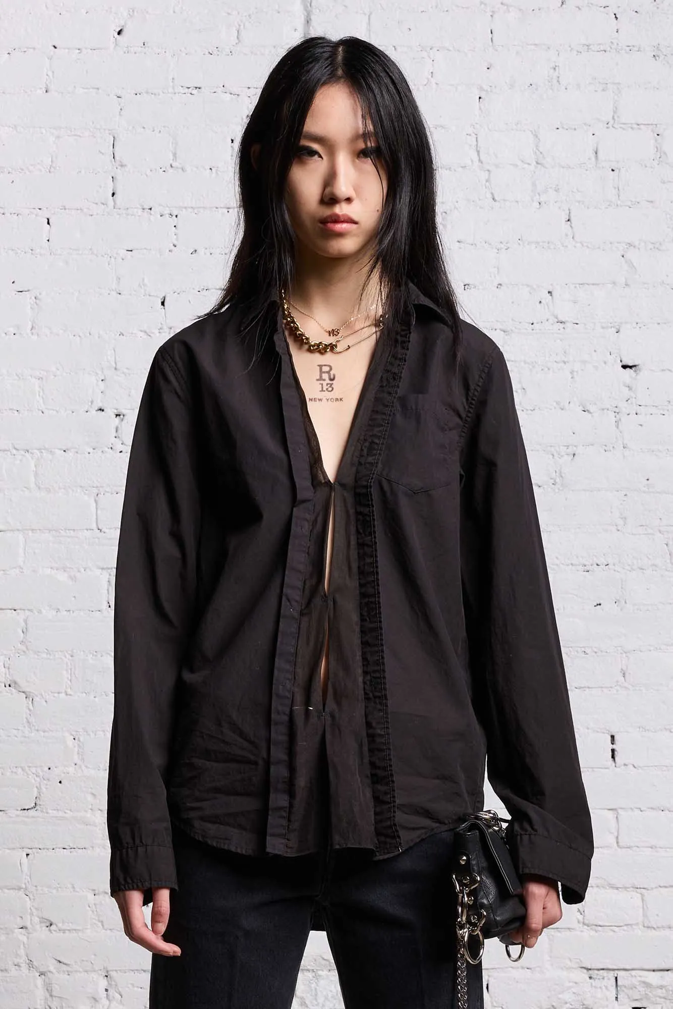 FOLDOUT SHIRT - BLACK OVERDYE sold by R13 product image thumbnail 3