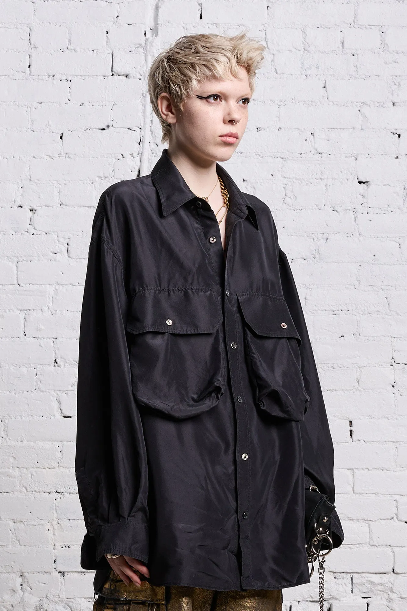 OVERSIZED POCKET SHIRT - BLACK OVERDYE sold by R13 product image thumbnail 4